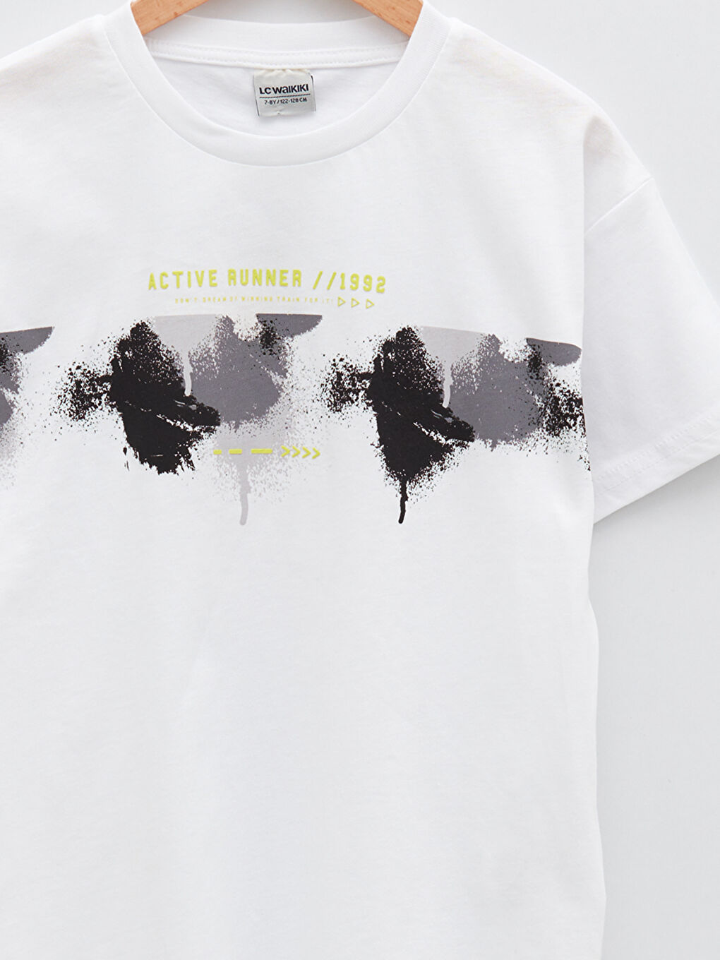 Beyaz Bisiklet Yaka Baskılı Kısa Kollu Pamuklu Erkek Çocuk Tişört-2