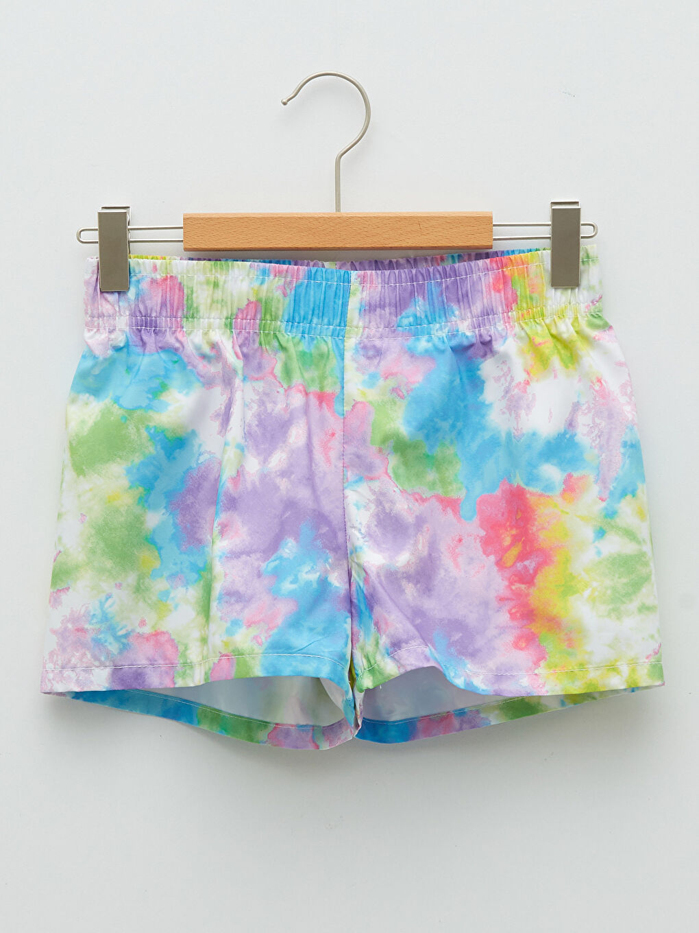 Tie-Dye Patterned Girl's Beach Shorts With Elastic Waist