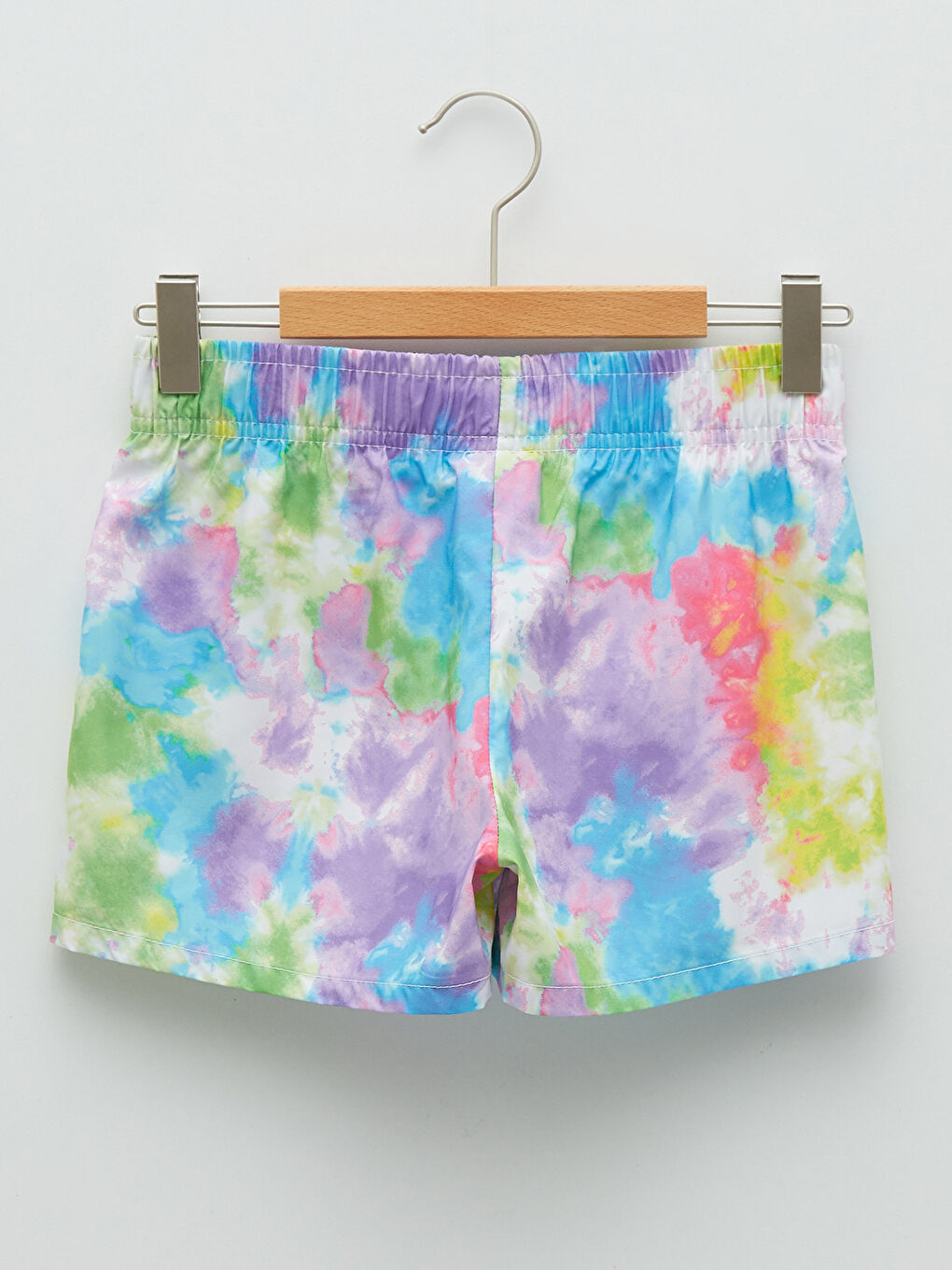 Tie-Dye Patterned Girl's Beach Shorts With Elastic Waist-1
