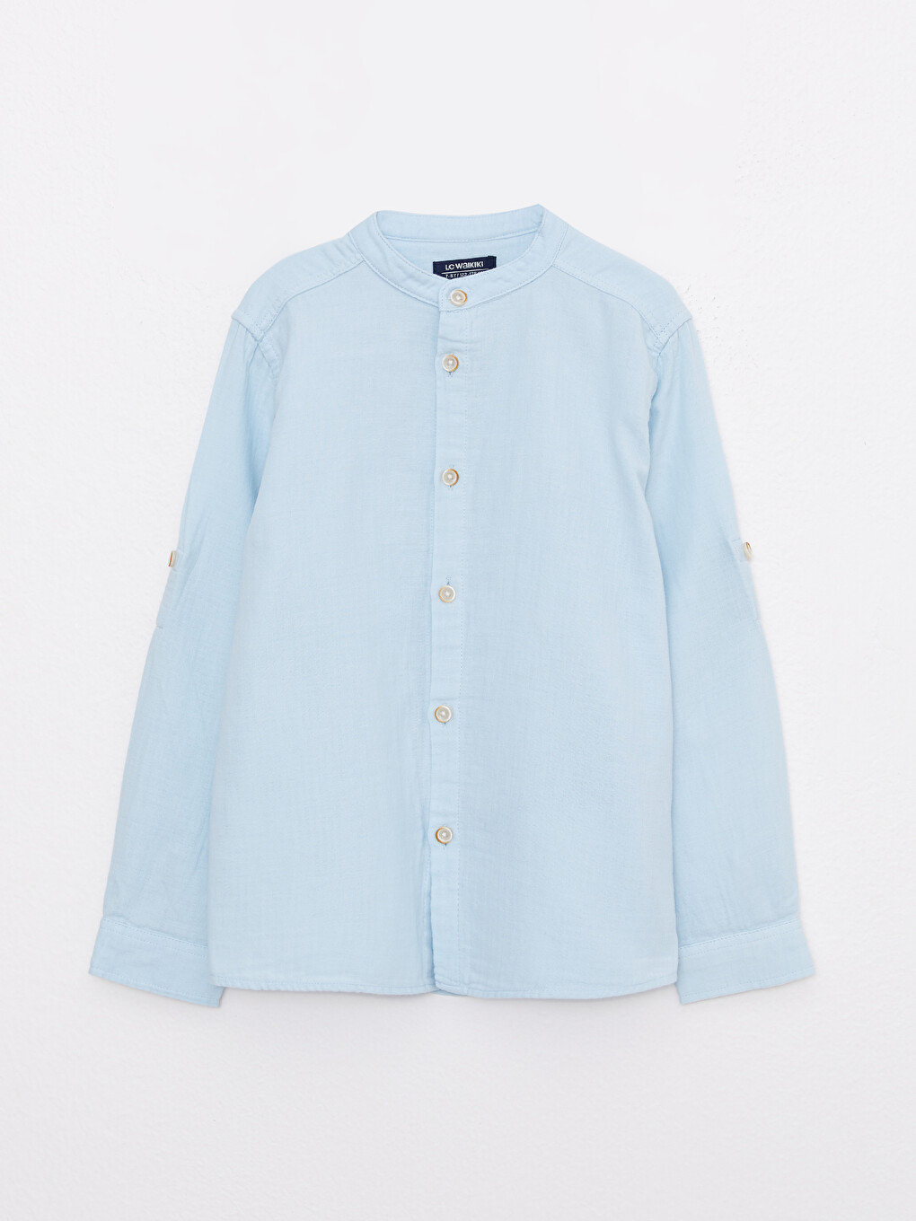 Grandad Collar Basic Long Sleeve Cotton Boy's Shirt