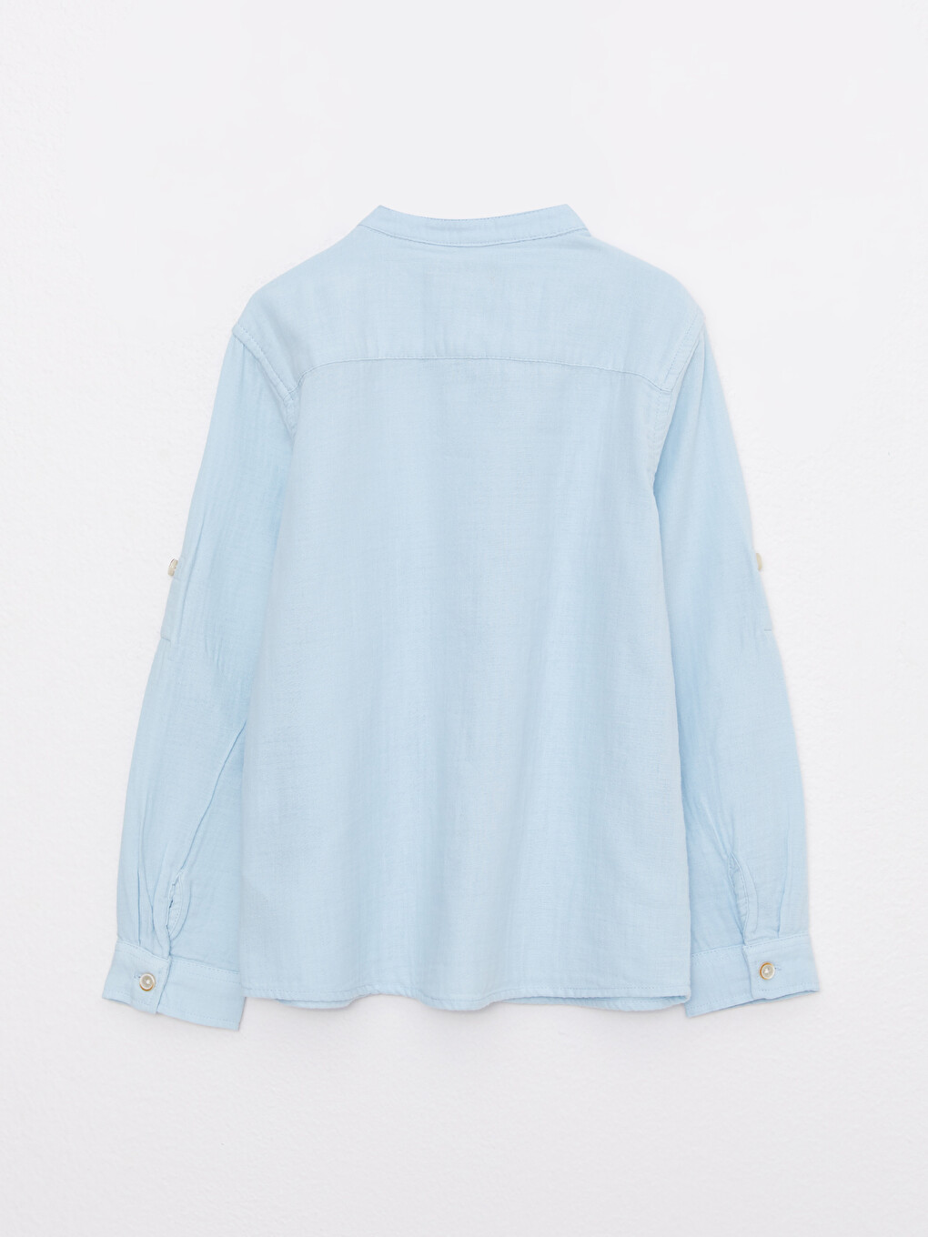 Grandad Collar Basic Long Sleeve Cotton Boy's Shirt-1