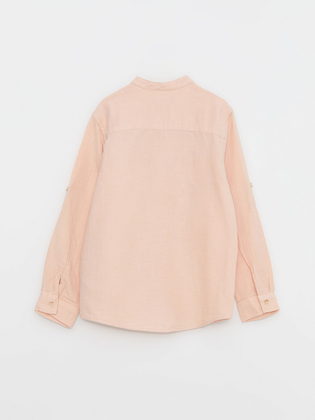 Grandad Collar Basic Long Sleeve Cotton Boy's Shirt-1