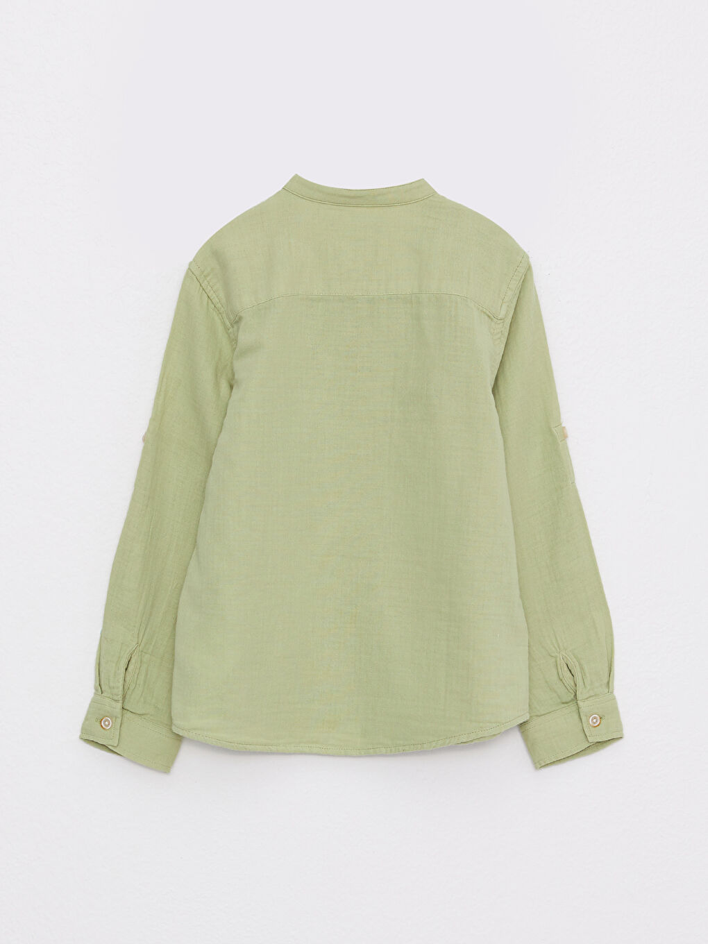 Grandad Collar Basic Long Sleeve Cotton Boy's Shirt-1