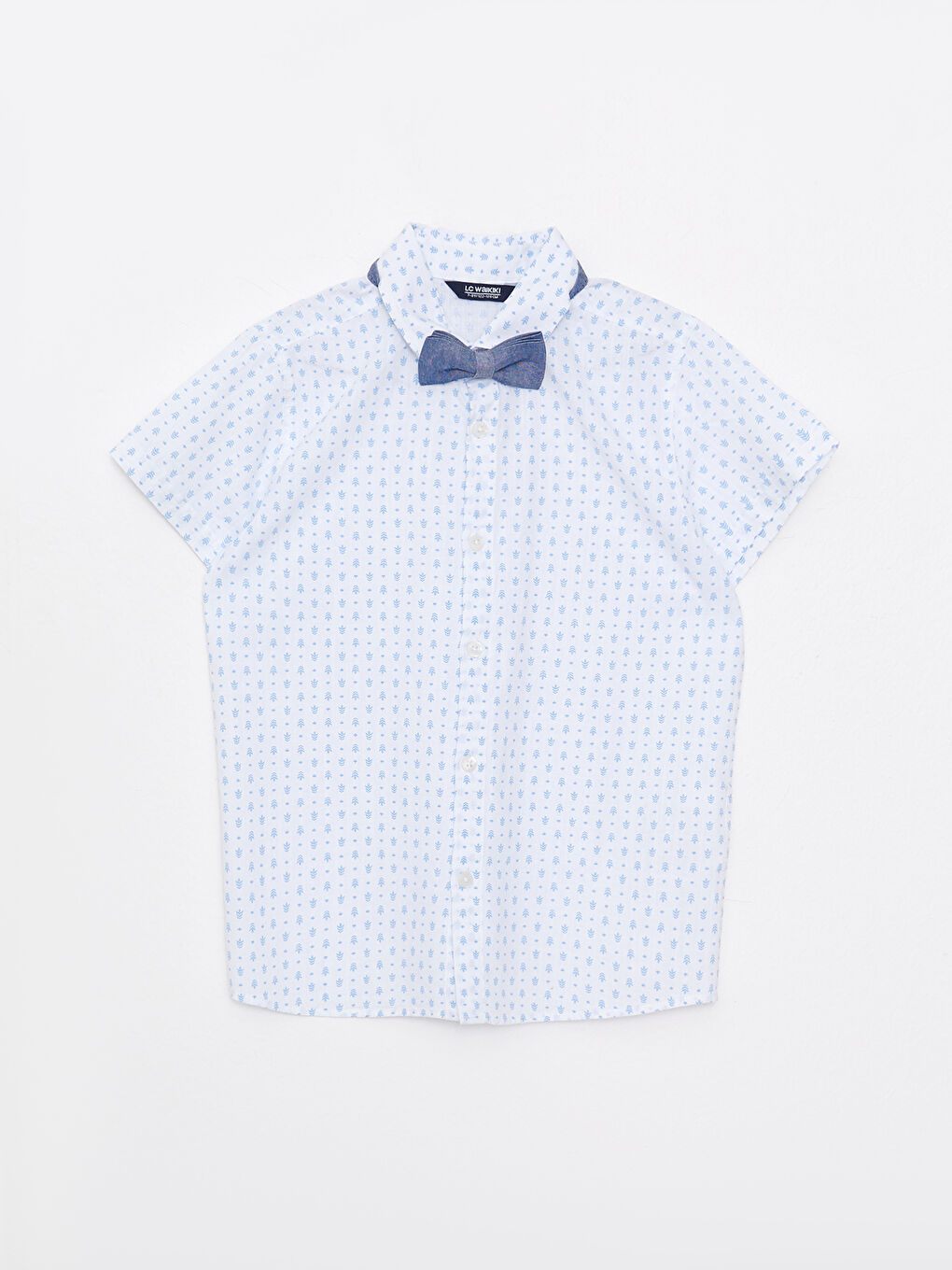Patterned Short Sleeve Poplin Boy Shirt and Bow Tie
