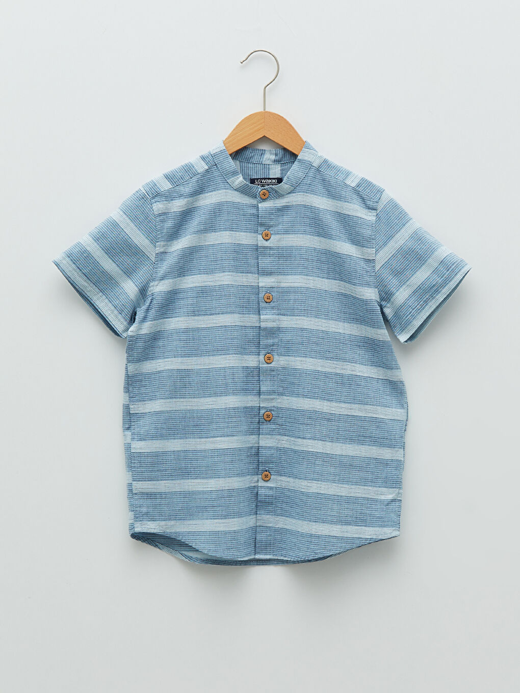 Cămașă băieți vărgată cu mânecă scurtă din poplin cu guler de judecător