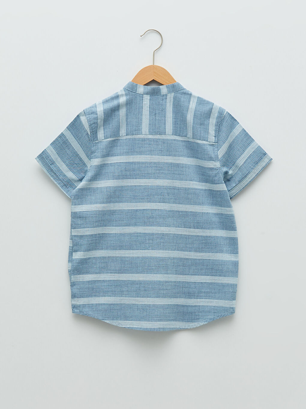 Cămașă băieți vărgată cu mânecă scurtă din poplin cu guler de judecător-1