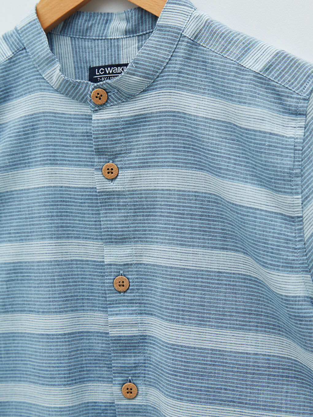 Cămașă băieți vărgată cu mânecă scurtă din poplin cu guler de judecător-2