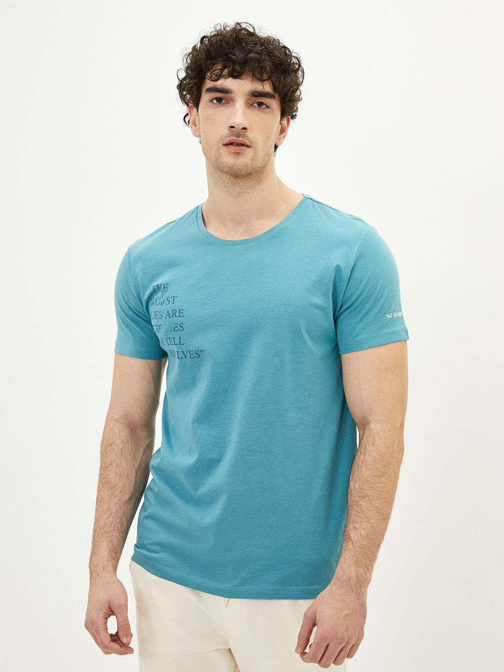 Tricou pentru Bărbați cu Guler Rotund, Mânecă Scurtă, Imprimat, din Bumbac Pieptănat