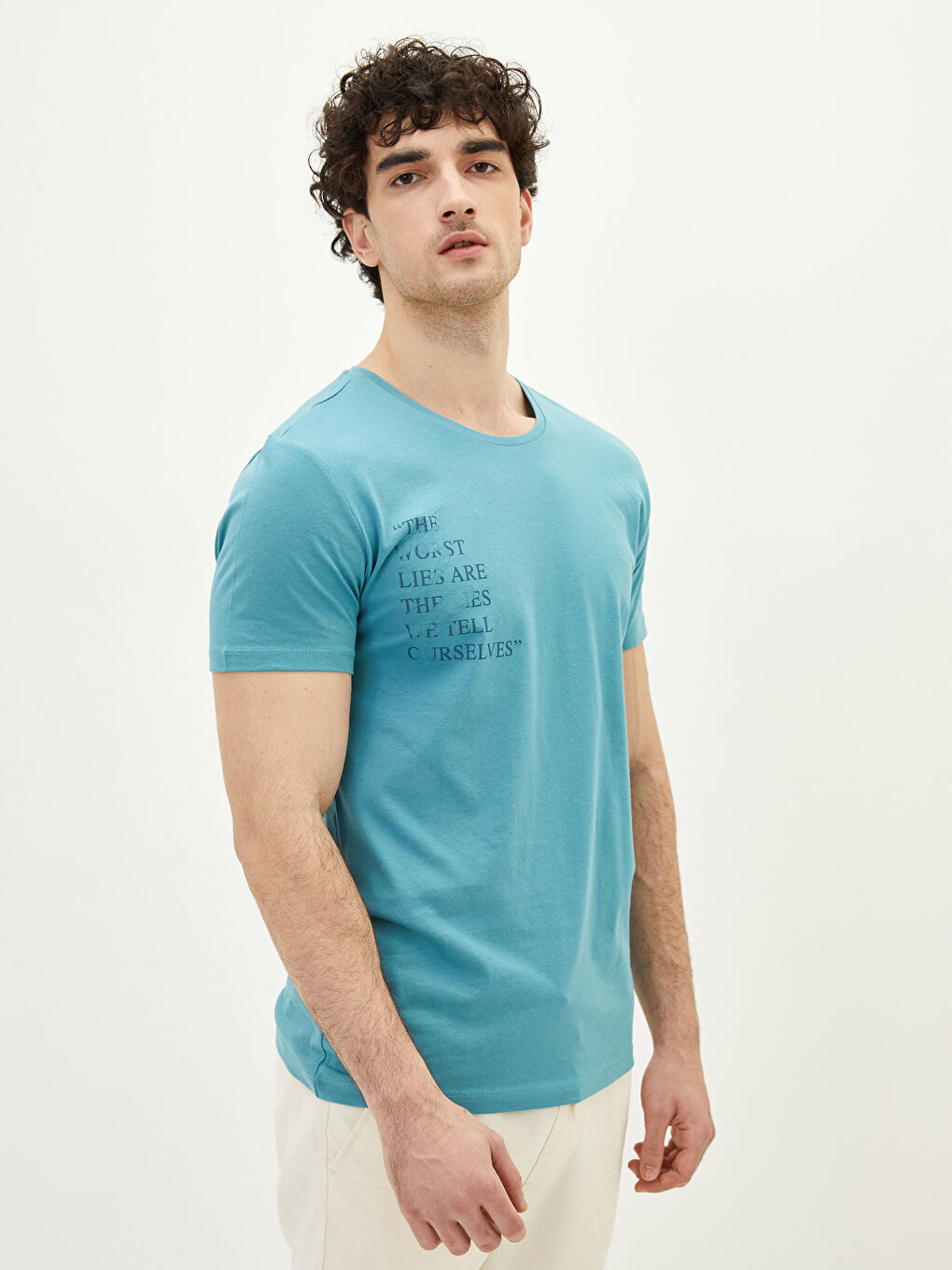 Tricou pentru Bărbați cu Guler Rotund, Mânecă Scurtă, Imprimat, din Bumbac Pieptănat-1