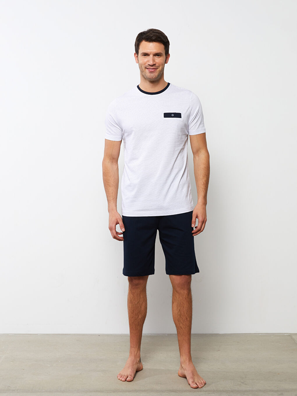 Lacivert Standart Kalıp Erkek Şortlu Pijama Takımı