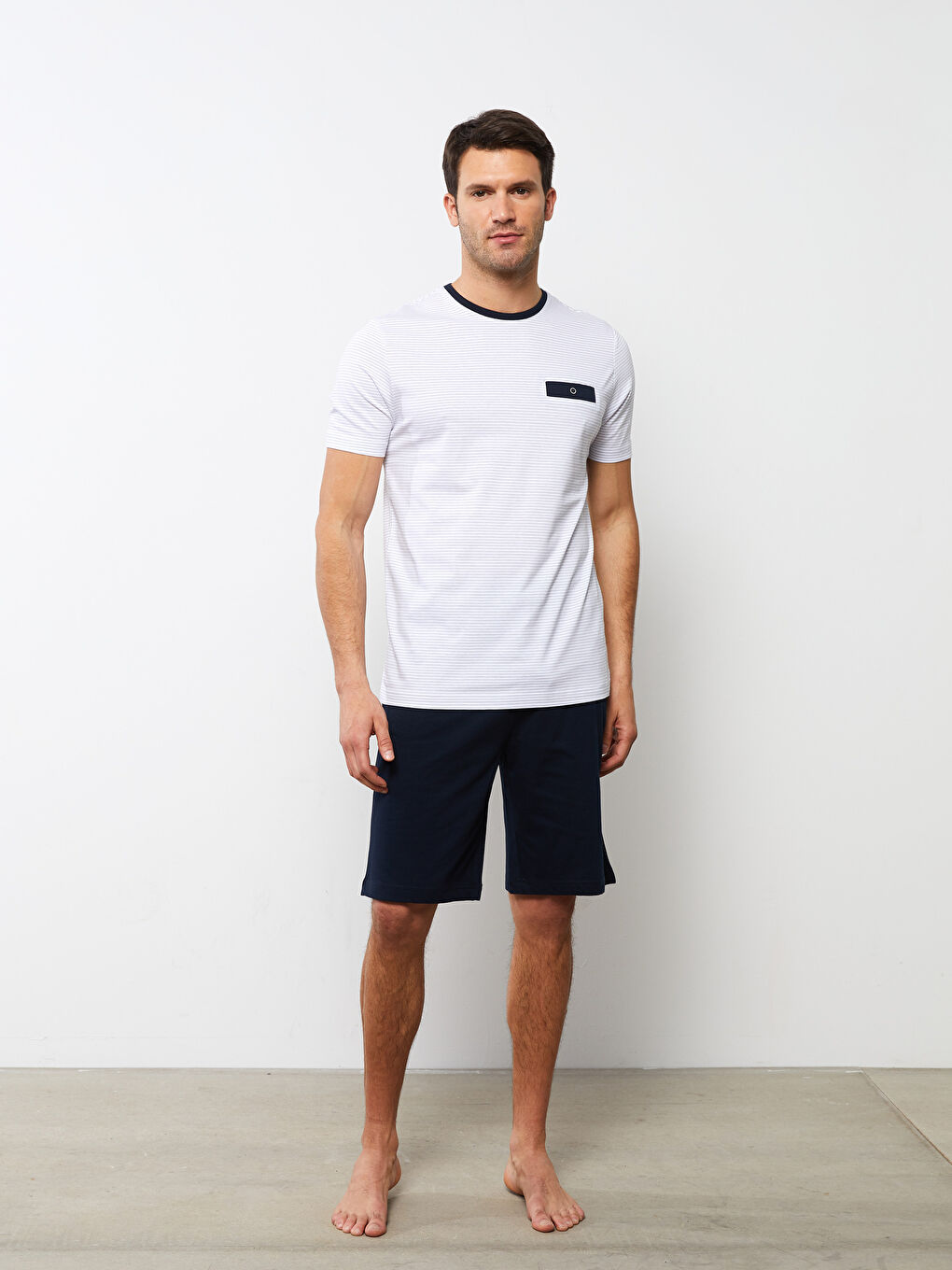 Lacivert Standart Kalıp Erkek Şortlu Pijama Takımı-1