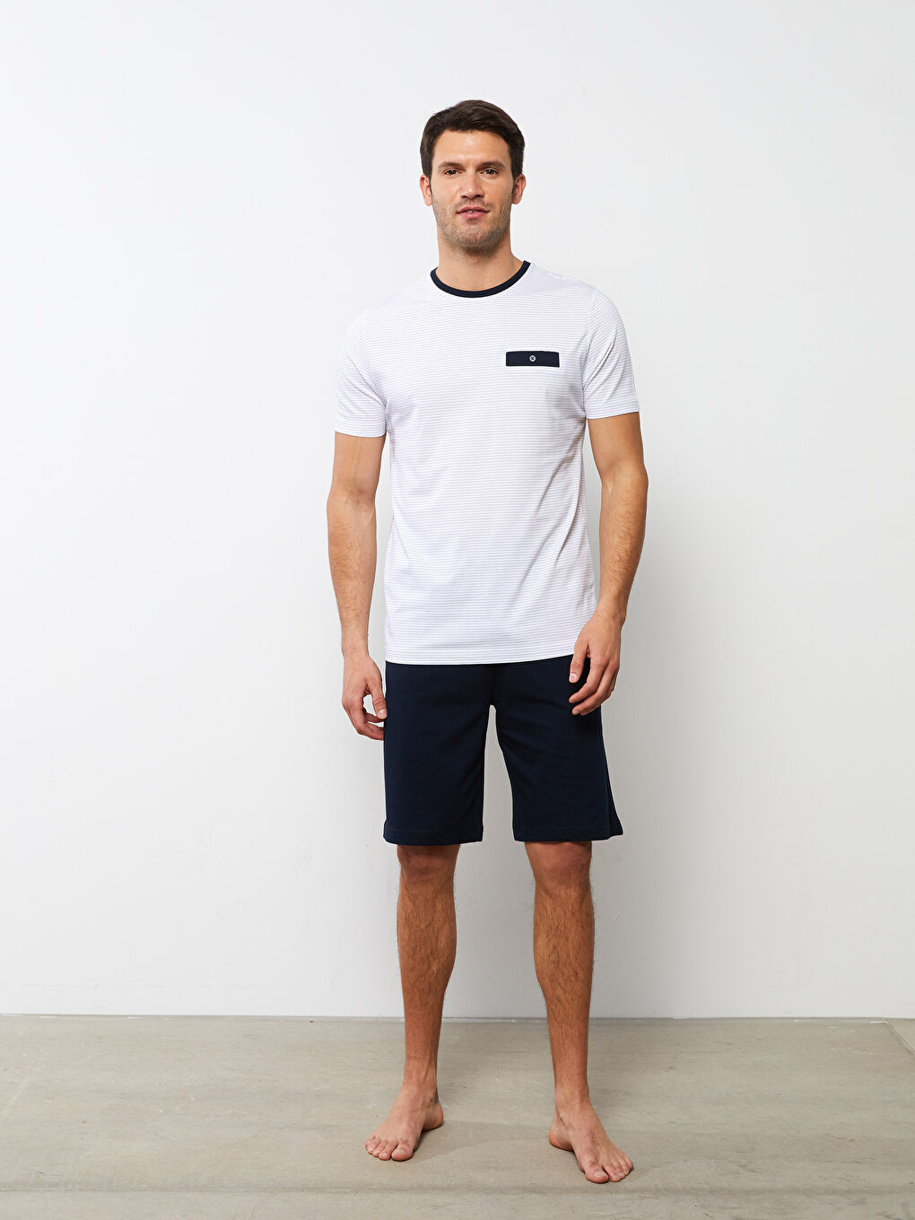 Lacivert Standart Kalıp Erkek Şortlu Pijama Takımı-2