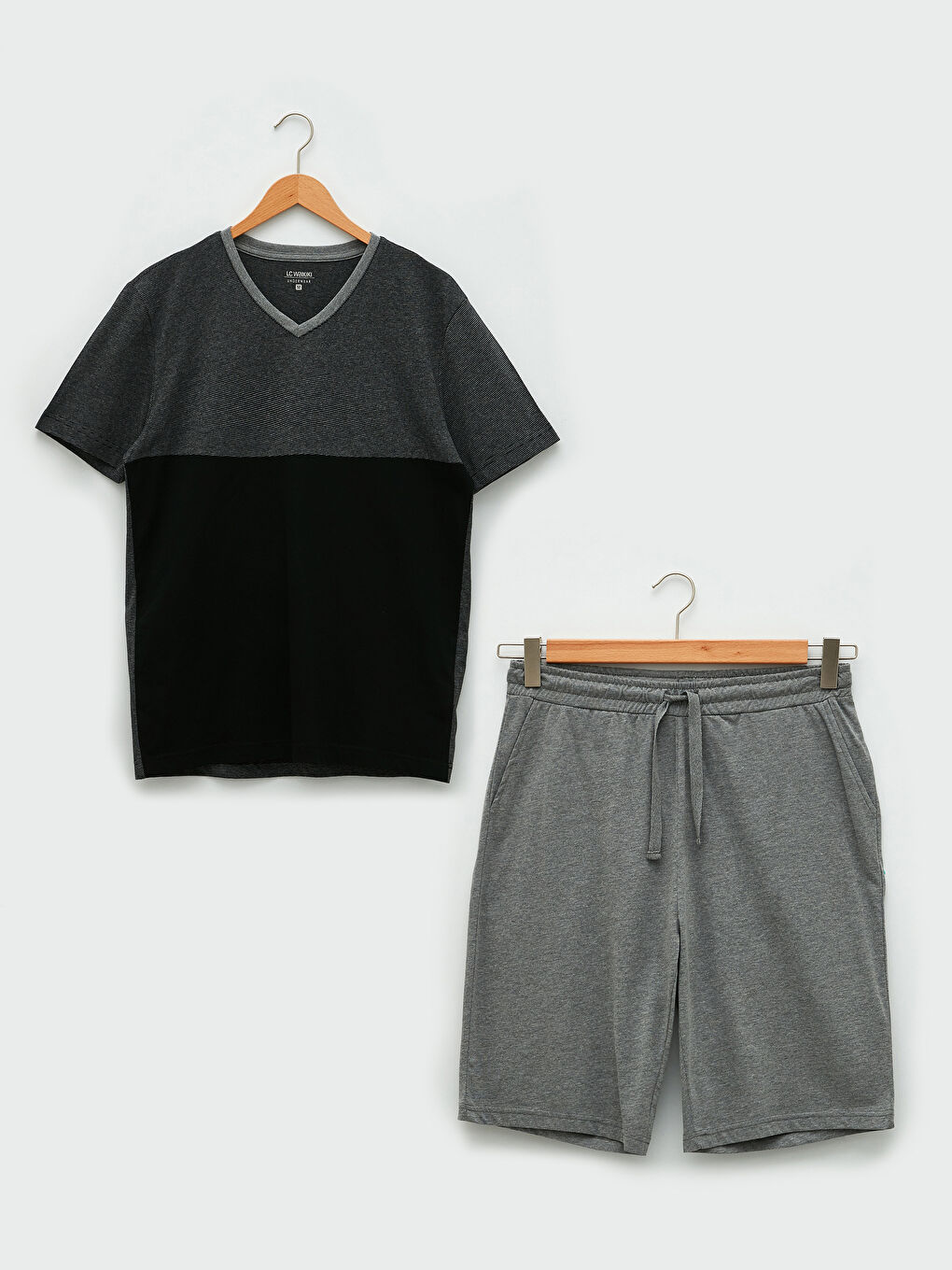 Gri Standart Kalıp Erkek Şortlu Pijama Takımı-5