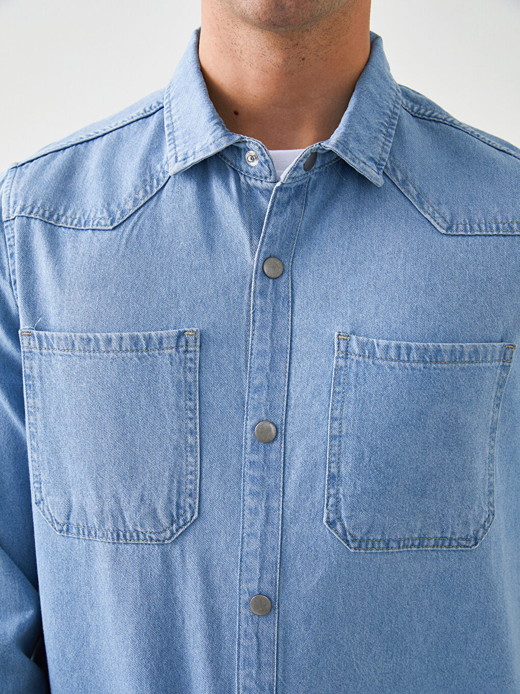 Regular Fit Long Sleeve Men's Denim Shirt-3
