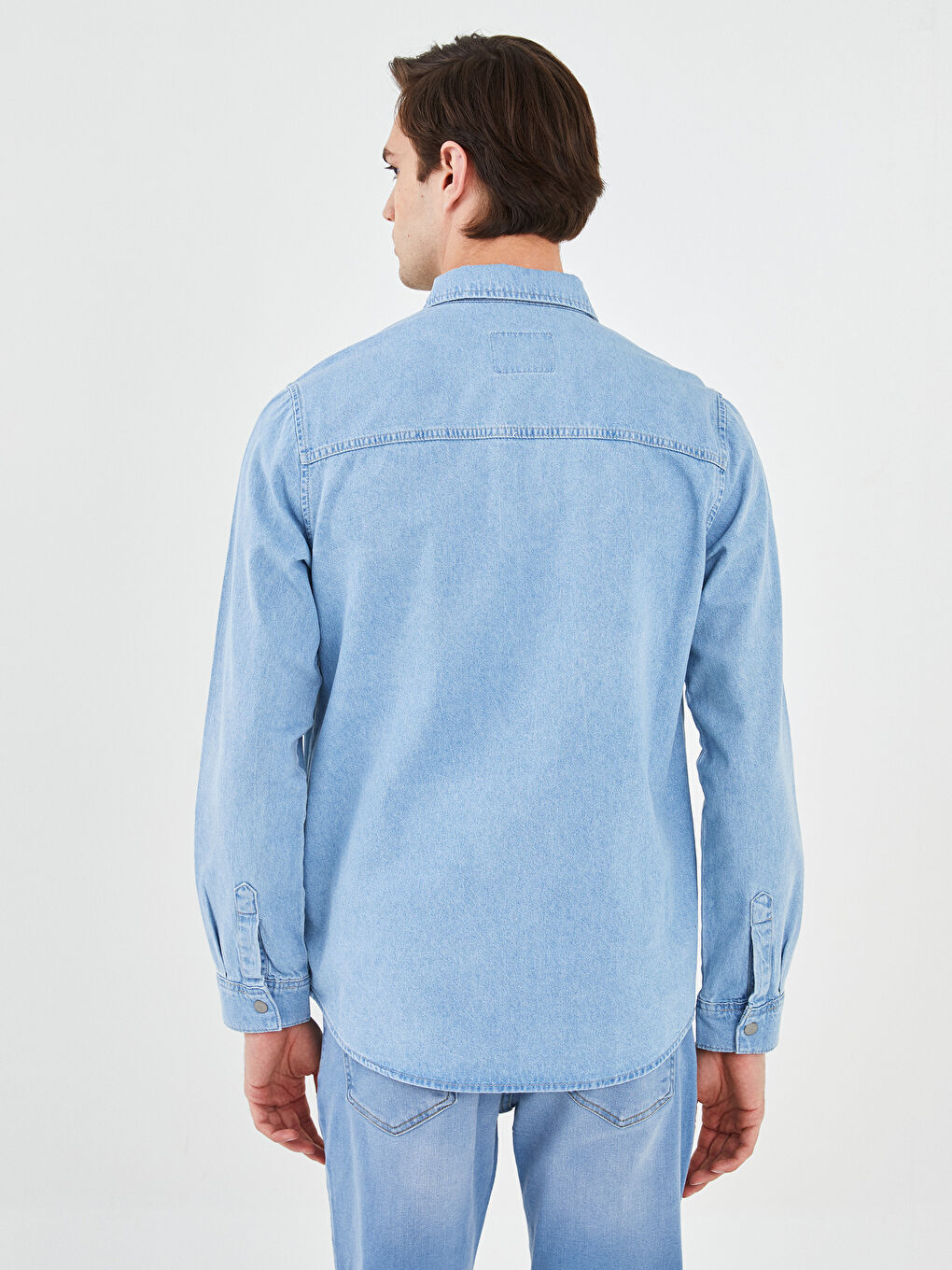 Regular Fit Long Sleeve Men's Denim Shirt-4