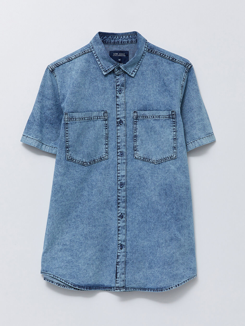 Cămașă din Denim pentru Bărbați cu Mânecă Scurtă și Croială Regulară-5