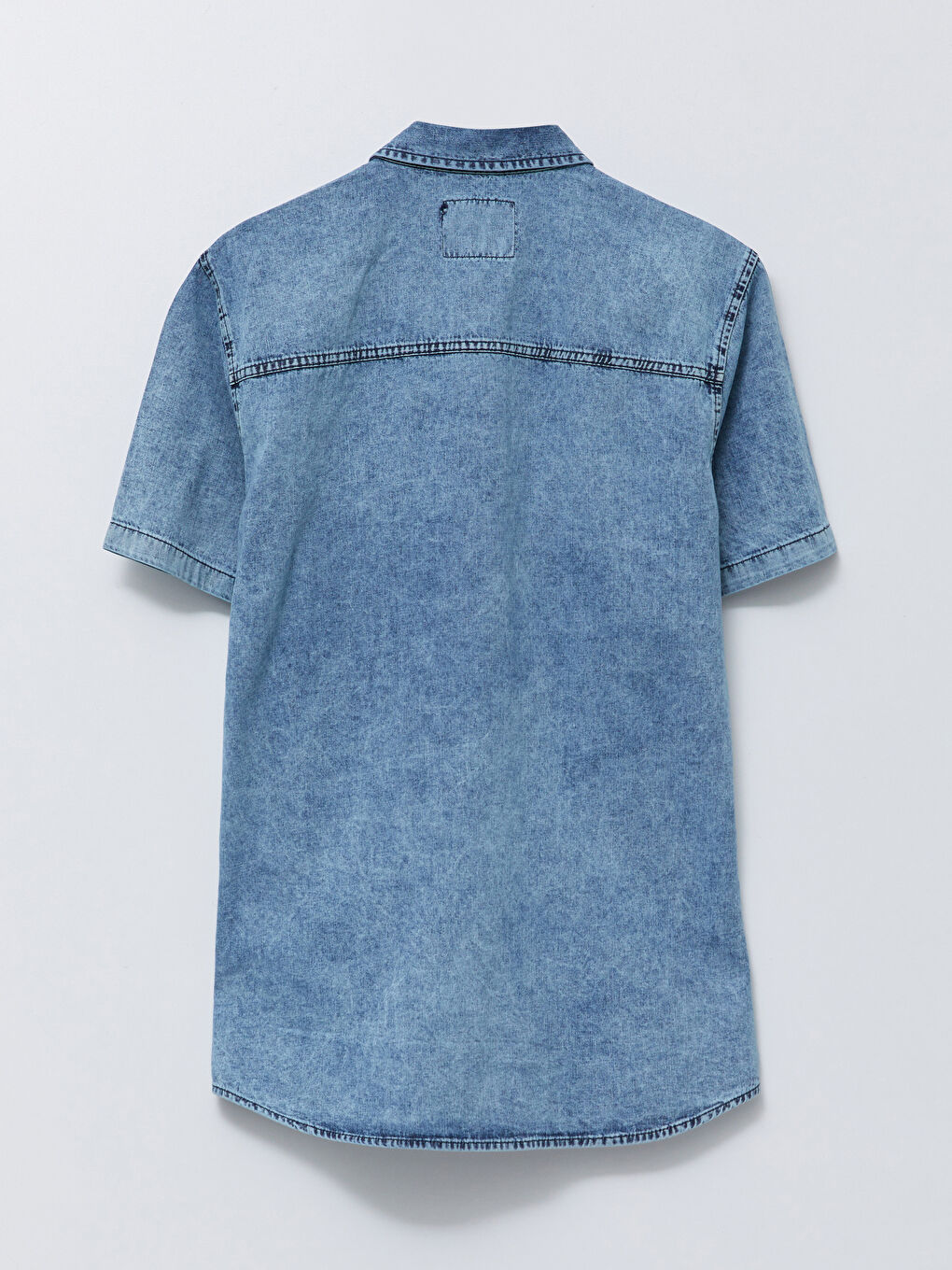 Cămașă din Denim pentru Bărbați cu Mânecă Scurtă și Croială Regulară-6
