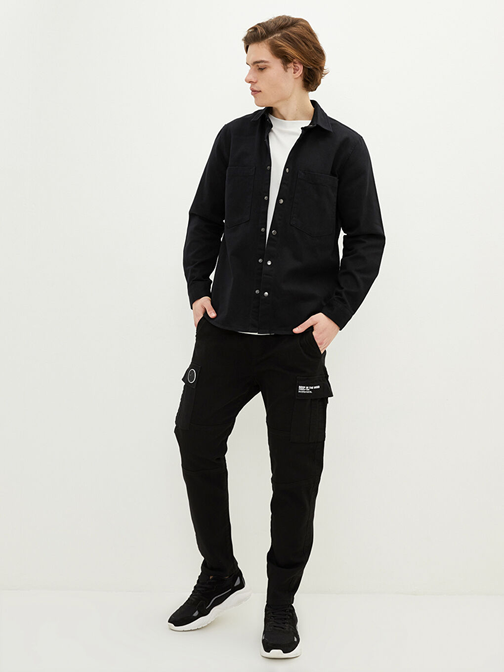 Siyah Standart Kalıp Uzun Kollu Erkek Jean Ceket-1