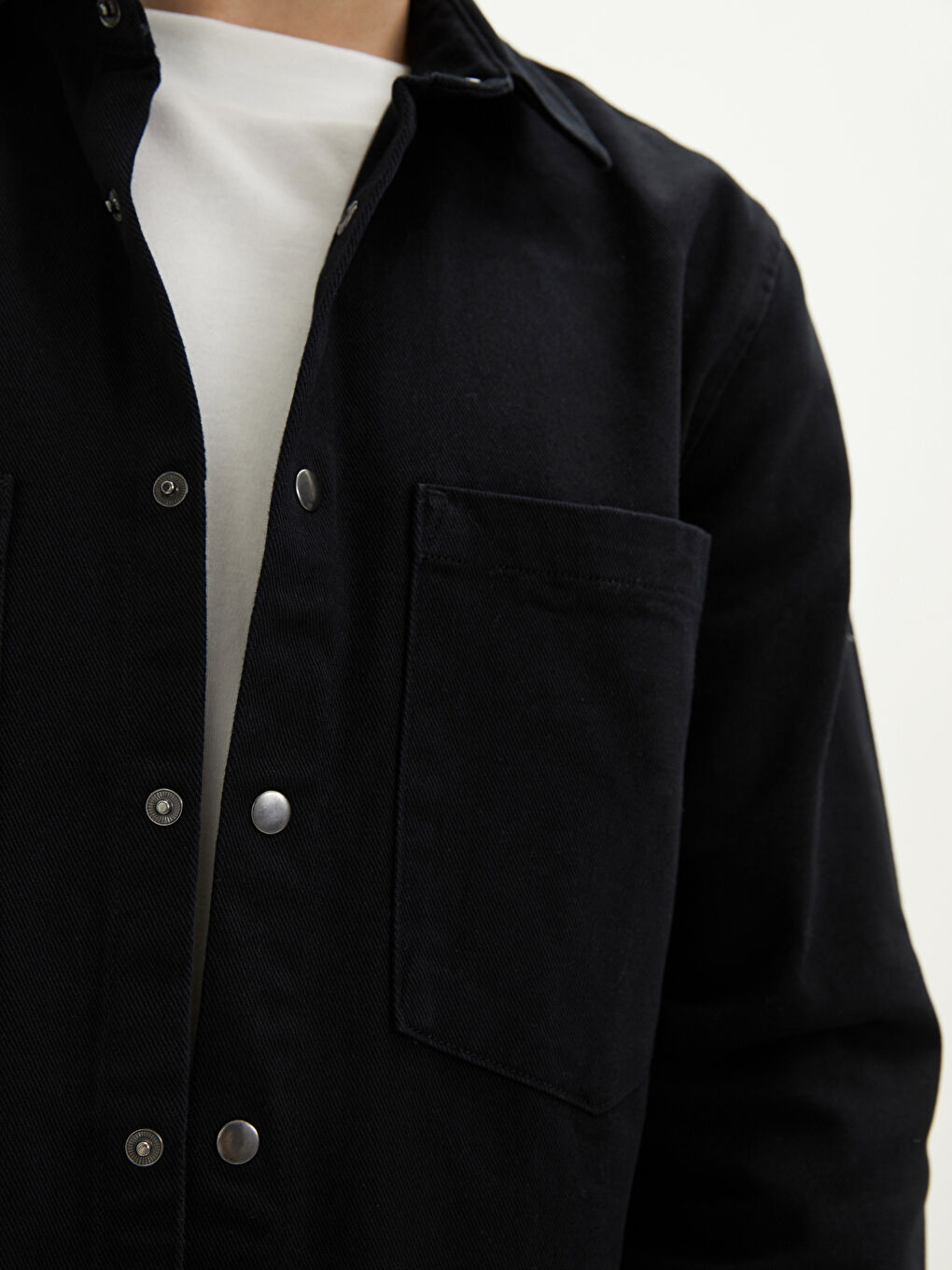 Siyah Standart Kalıp Uzun Kollu Erkek Jean Ceket-4