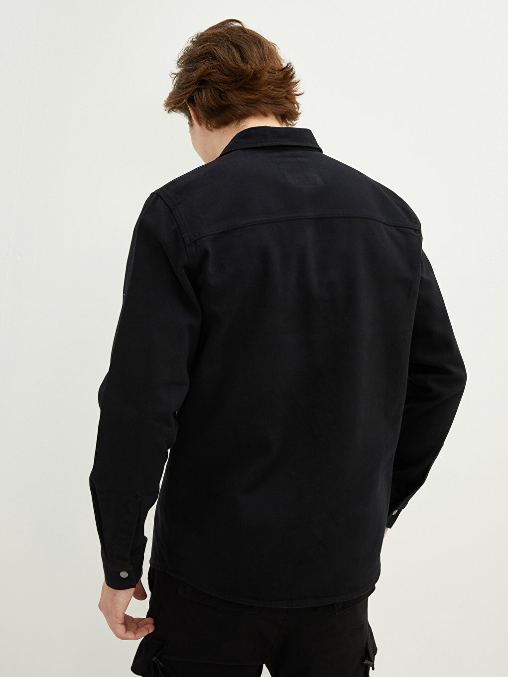 Siyah Standart Kalıp Uzun Kollu Erkek Jean Ceket-5