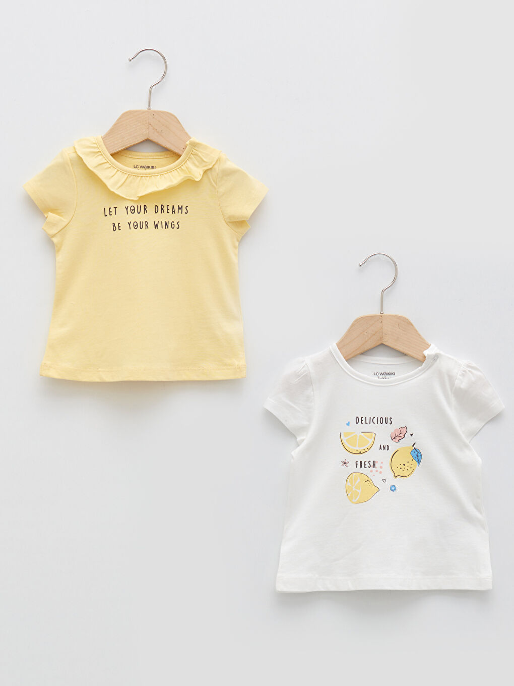 LCW baby Crew Neck Short Sleeve Printed Baby Girl T-Shirt 2 Pieces -S24863Z1-FTY