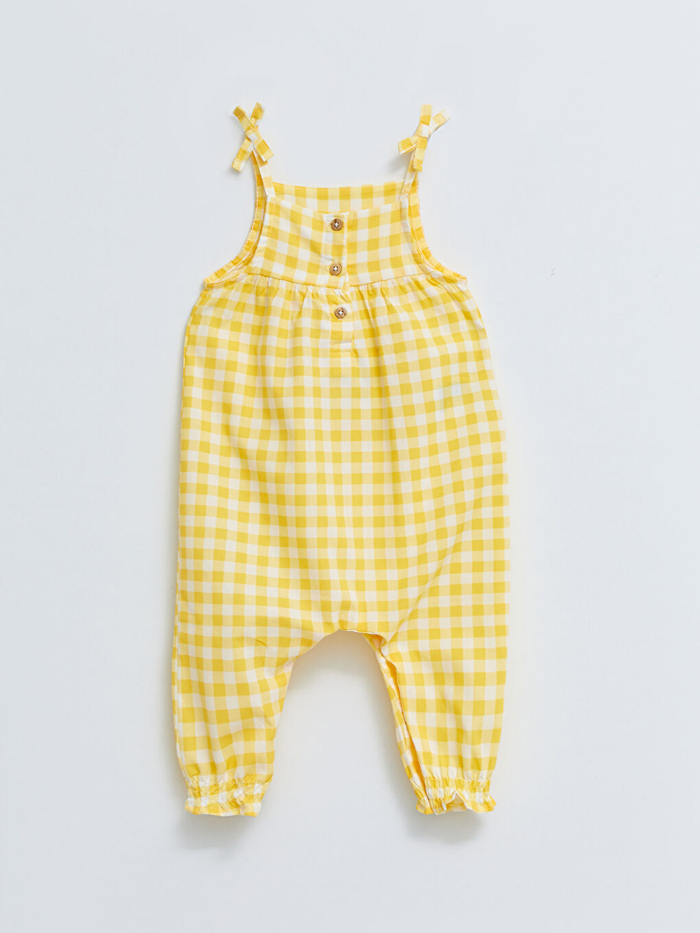 Square Collar Strappy Plaid Pattern Baby Girls' Dungarees-1