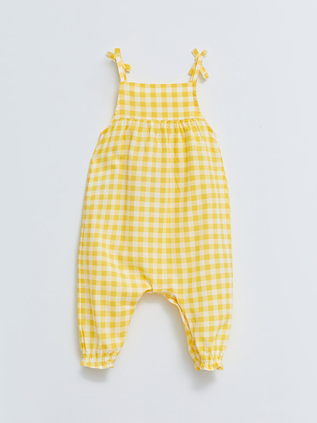 Square Collar Strappy Plaid Pattern Baby Girls' Dungarees-3