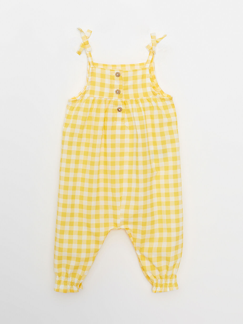Square Collar Strappy Plaid Pattern Baby Girls' Dungarees
