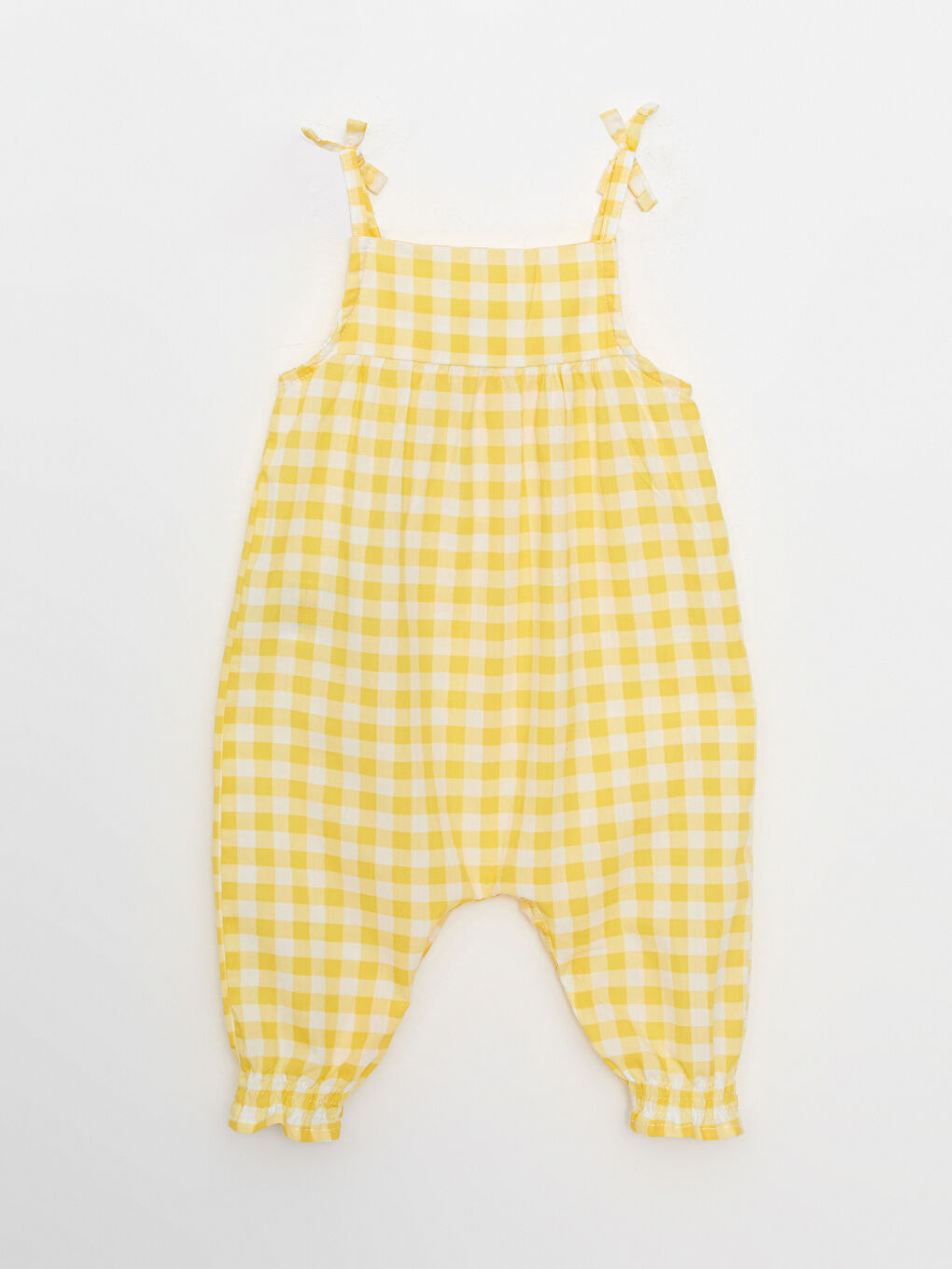 Square Collar Strappy Plaid Pattern Baby Girls' Dungarees-2