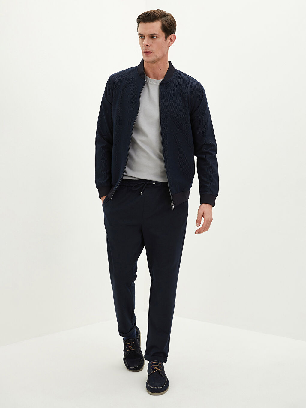 Lacivert Slim Fit Kolej Yaka Erkek Hırka-1