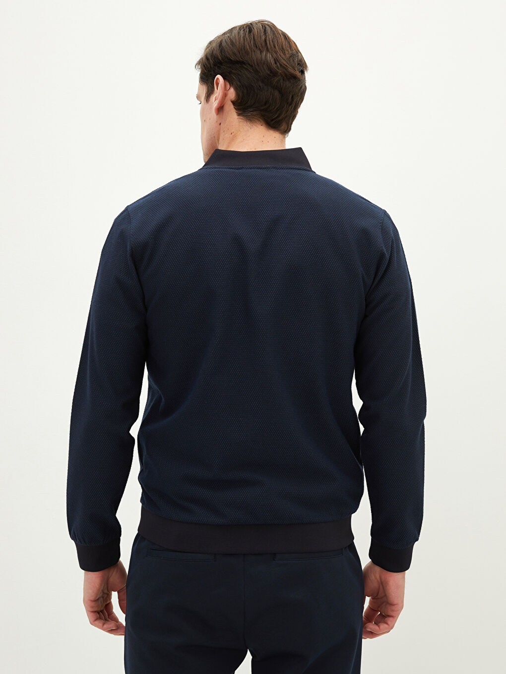 Lacivert Slim Fit Kolej Yaka Erkek Hırka-4