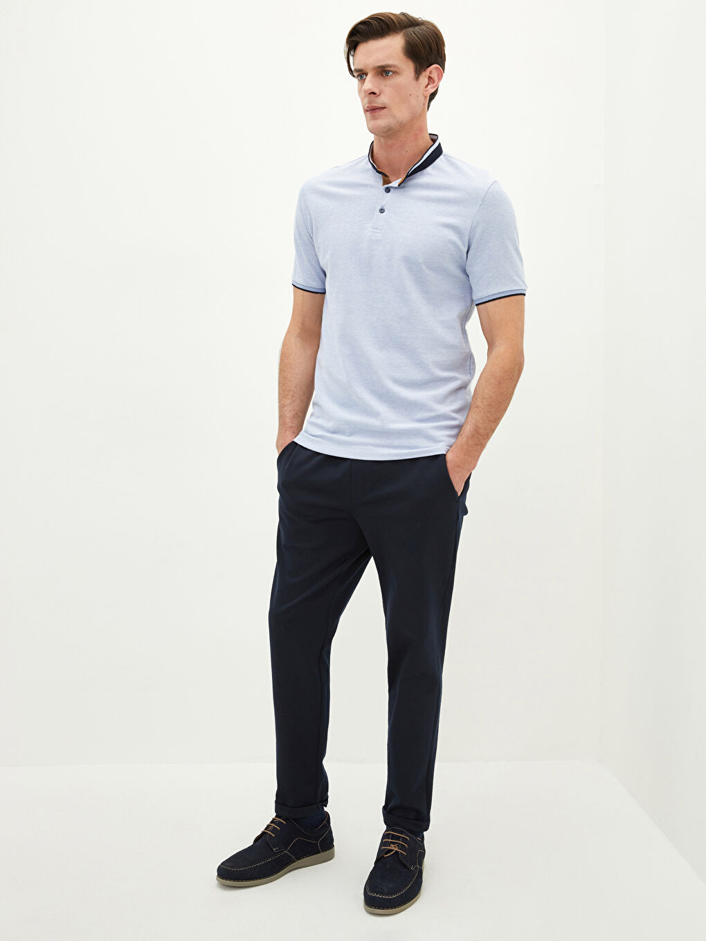 Grandad Collar and Short Sleeve Pique T-Shirt-1