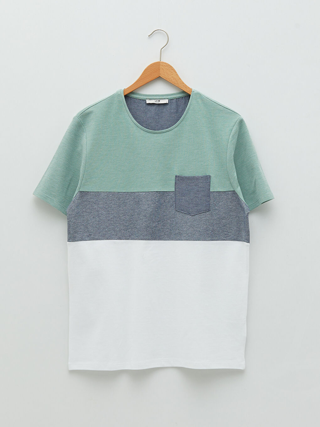 Yeşil Bisiklet Yaka Kısa Kollu Renk Bloklu Pike Erkek Tişört-5