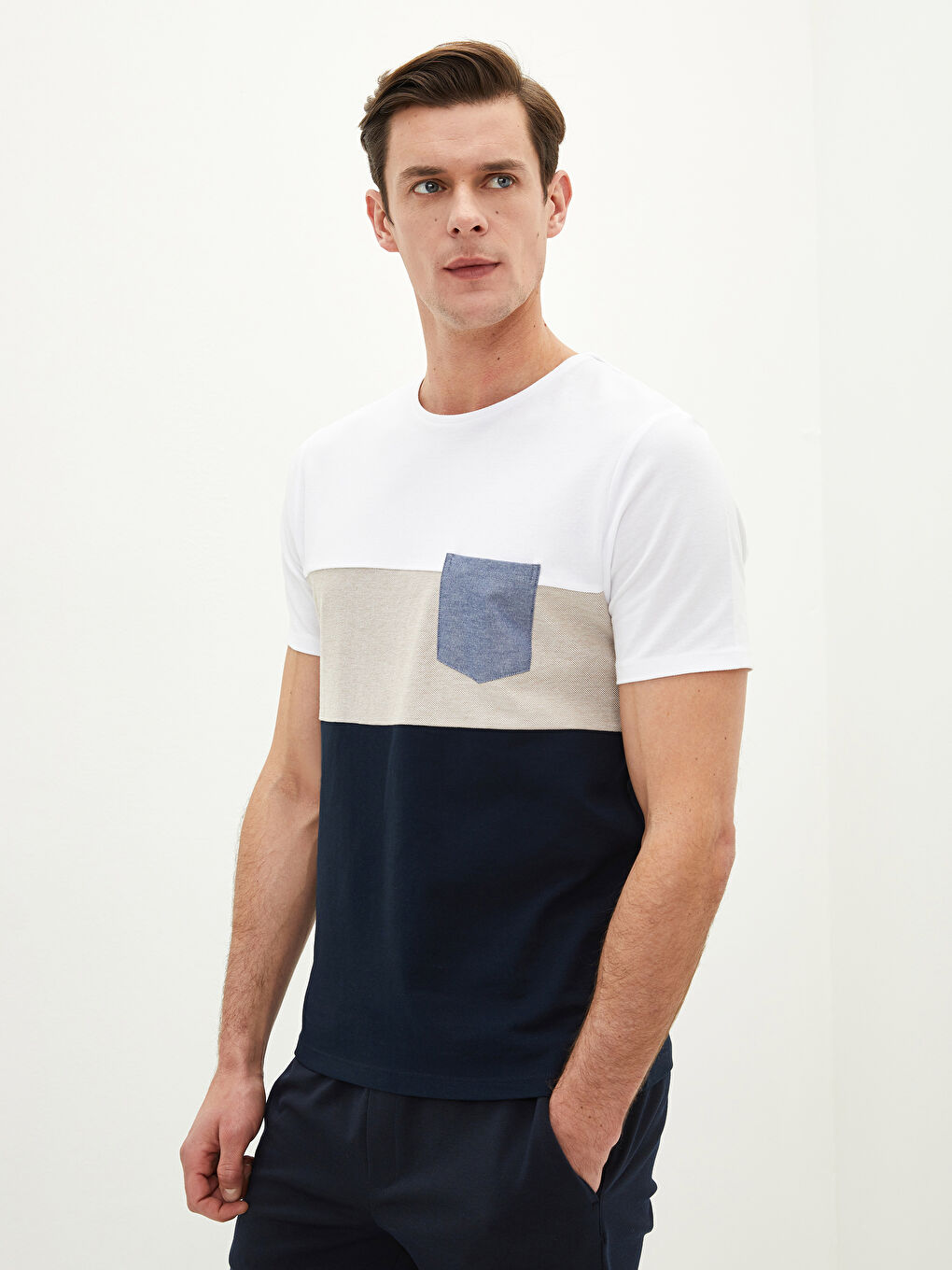 Crew Neck Short Sleeve Color Block Piqué Men's T-Shirt