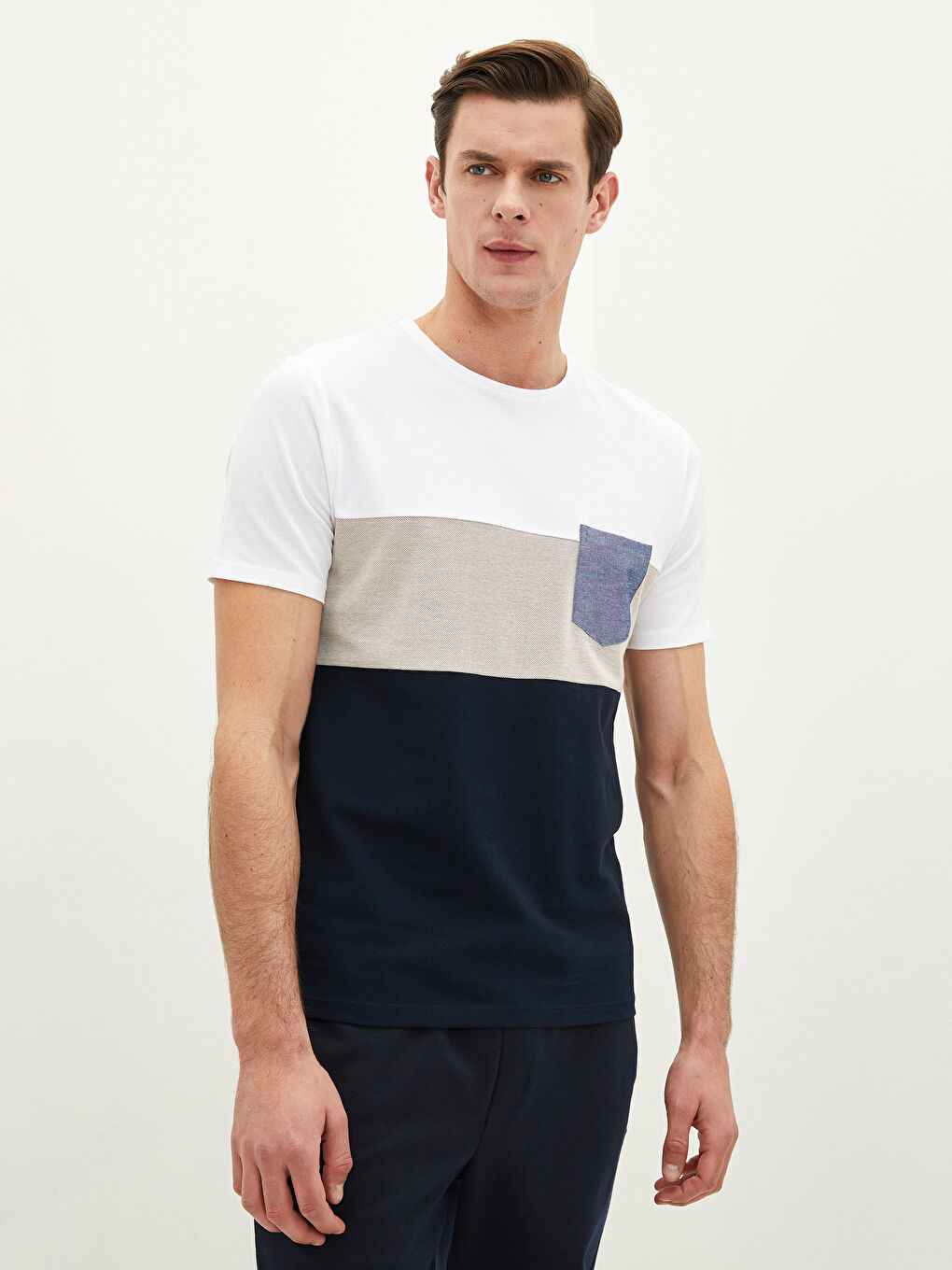 Crew Neck Short Sleeve Color Block Piqué Men's T-Shirt-1