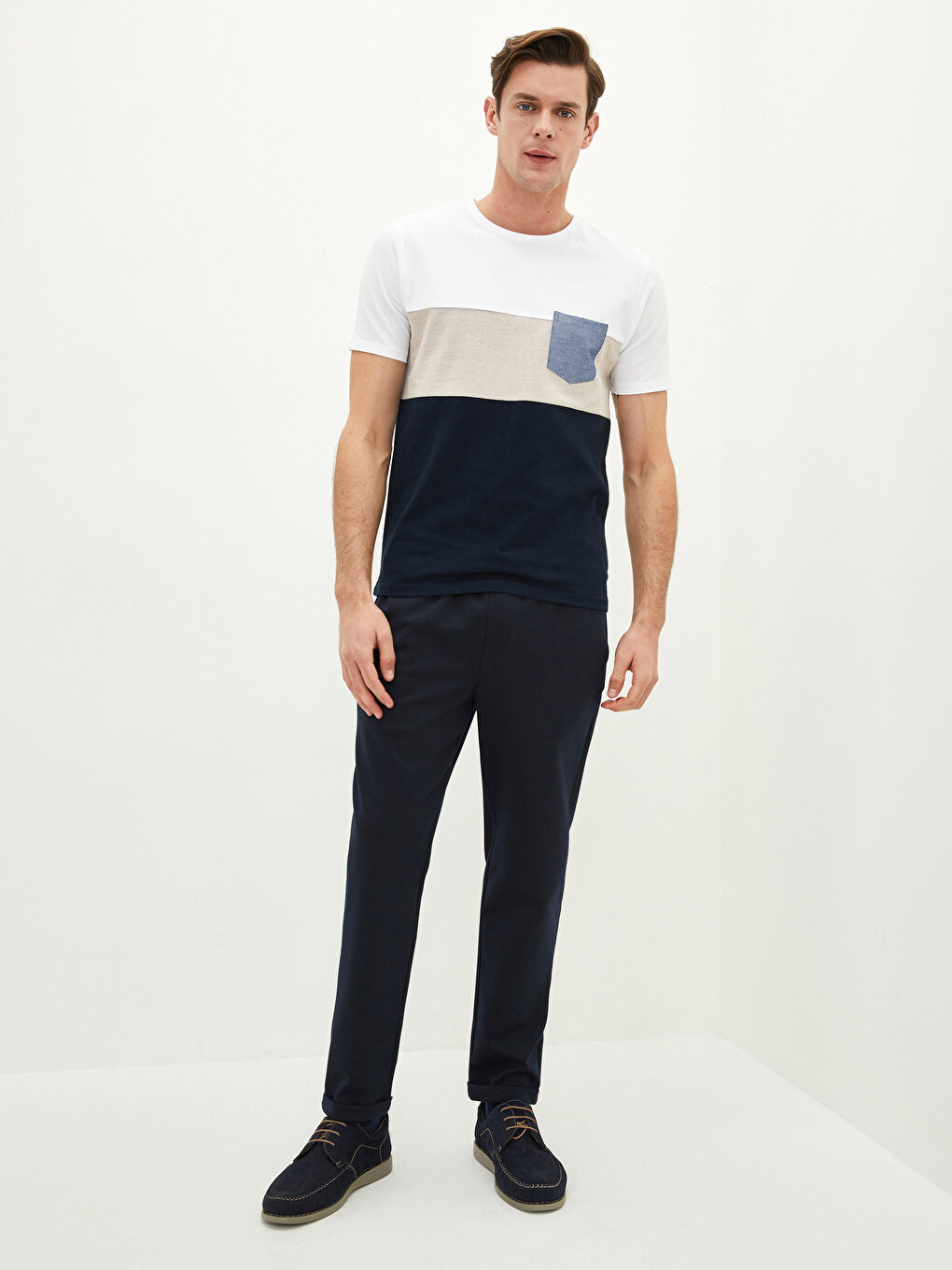 Crew Neck Short Sleeve Color Block Piqué Men's T-Shirt-2