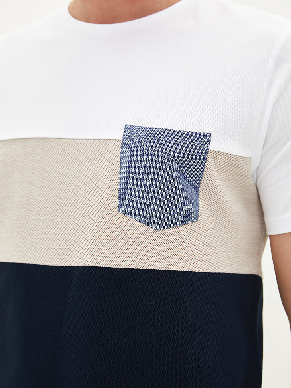 Crew Neck Short Sleeve Color Block Piqué Men's T-Shirt-3