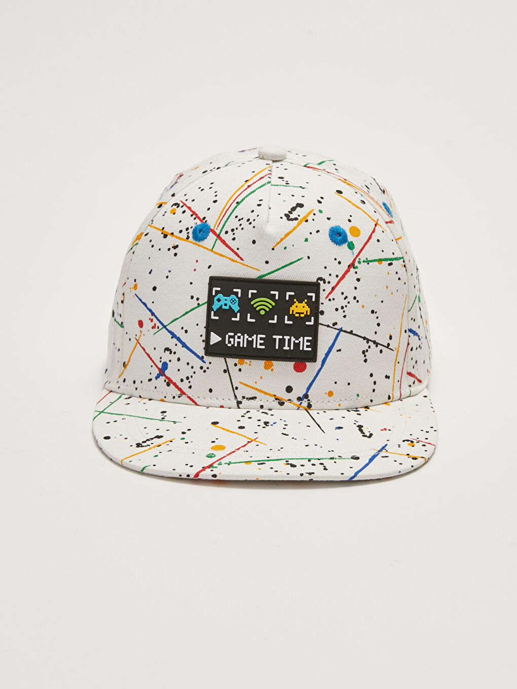 Beyaz Baskılı Erkek Çocuk Pamuklu Hip Hop Şapkası