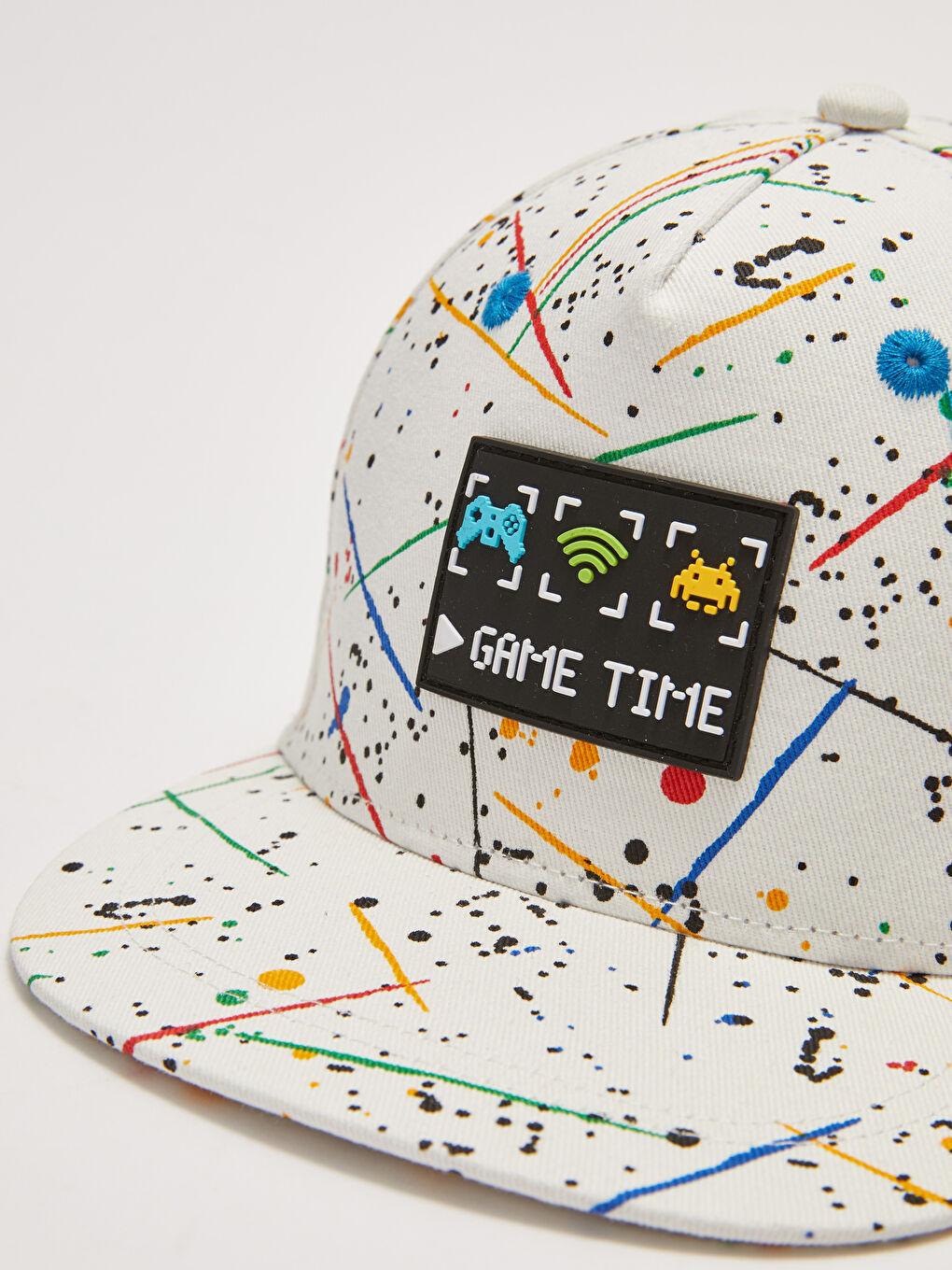 Beyaz Baskılı Erkek Çocuk Pamuklu Hip Hop Şapkası-2