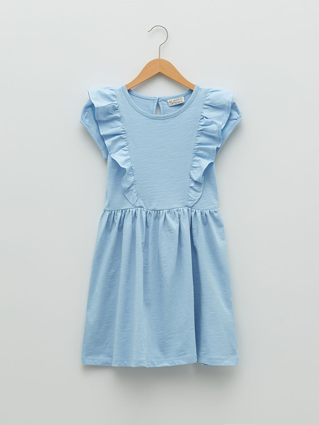 Mavi Bisiklet Yaka Basic Kısa Kollu Pamuklu Kız Çocuk Elbise