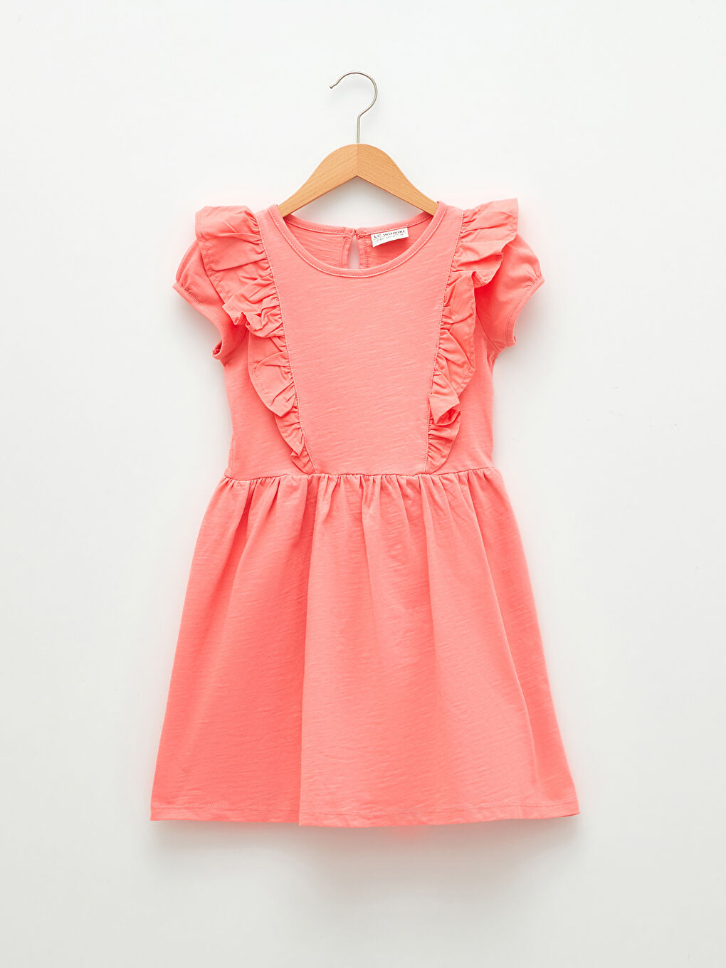 Pembe Bisiklet Yaka Basic Kısa Kollu Pamuklu Kız Çocuk Elbise