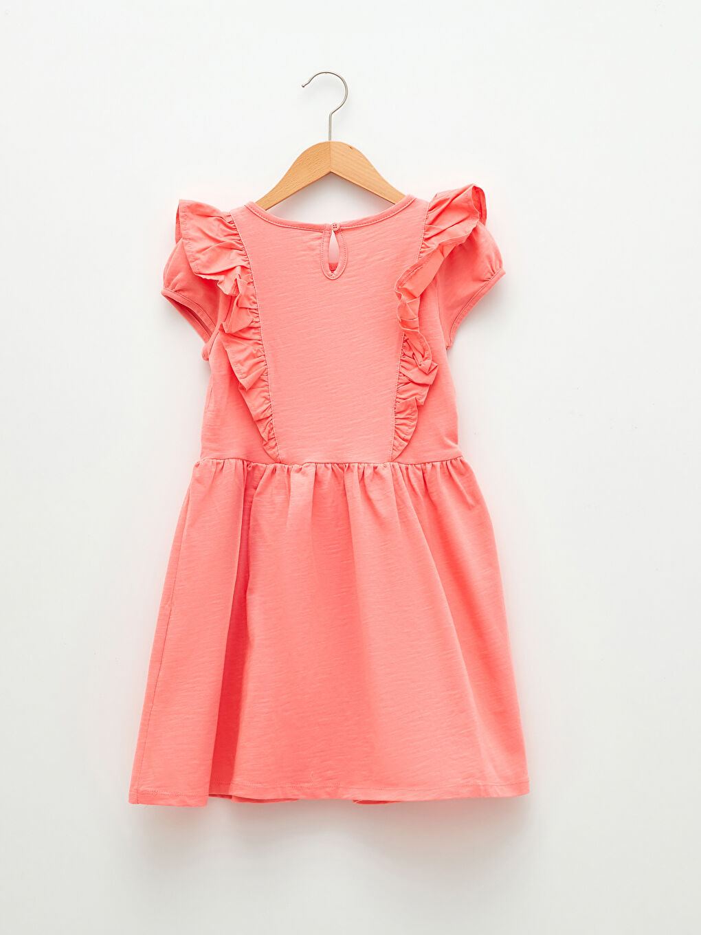 Pembe Bisiklet Yaka Basic Kısa Kollu Pamuklu Kız Çocuk Elbise-1