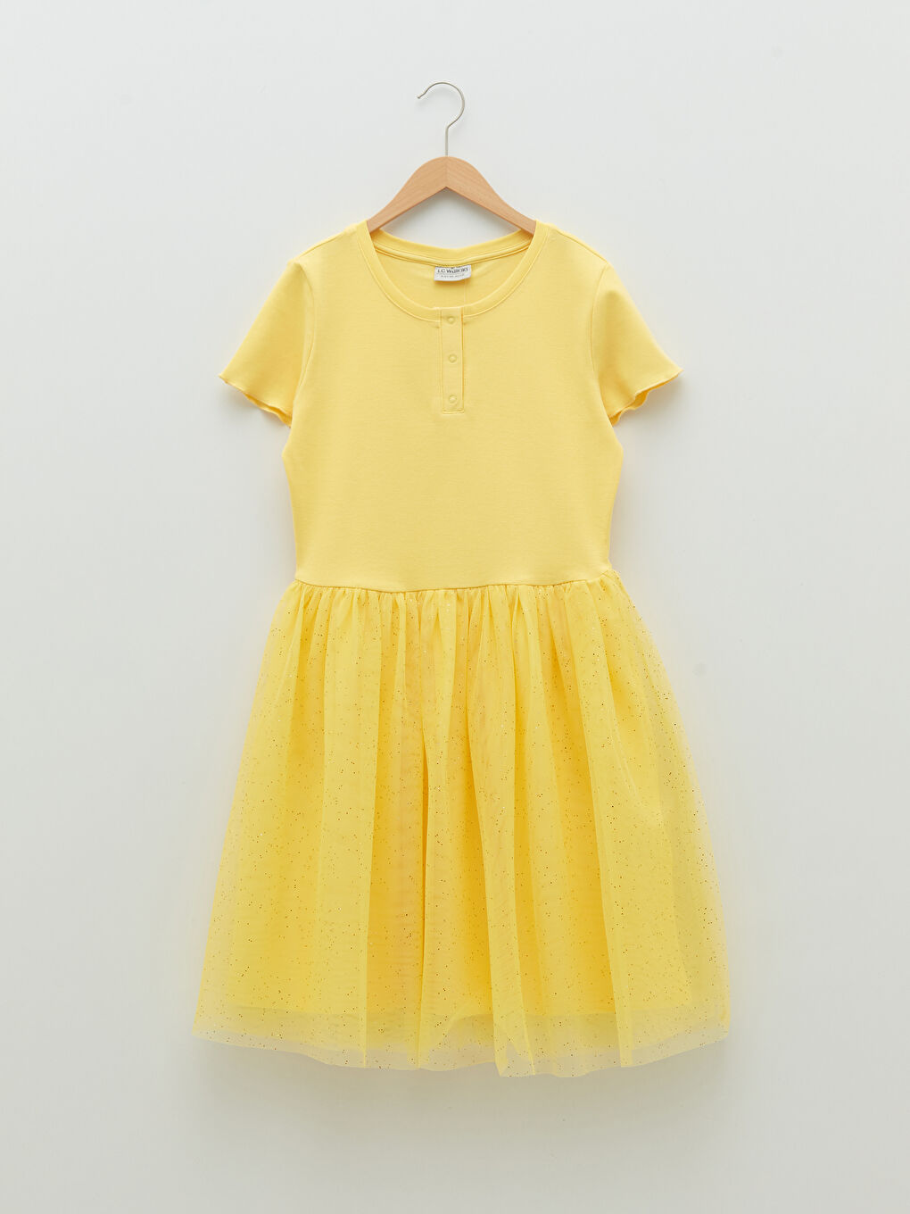 Sarı Bisiklet Yaka Basic Kısa Kollu Kız Çocuk Elbise