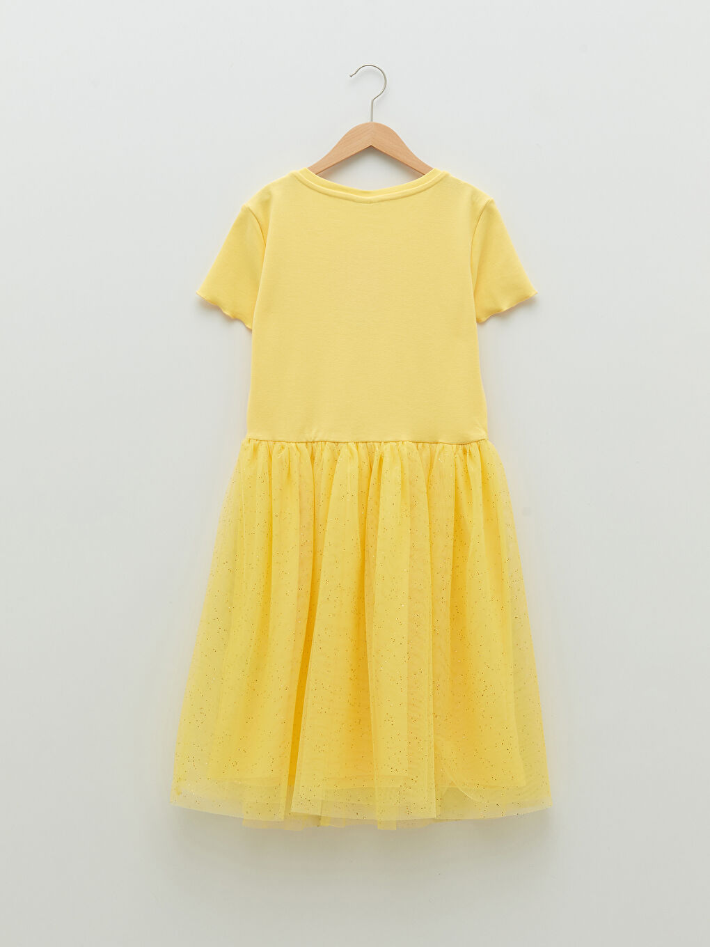 Sarı Bisiklet Yaka Basic Kısa Kollu Kız Çocuk Elbise-1