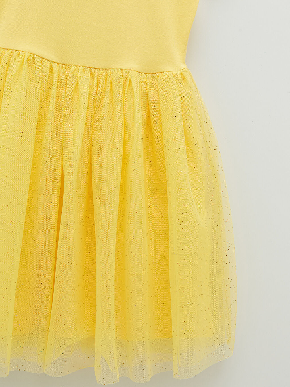 Sarı Bisiklet Yaka Basic Kısa Kollu Kız Çocuk Elbise-2