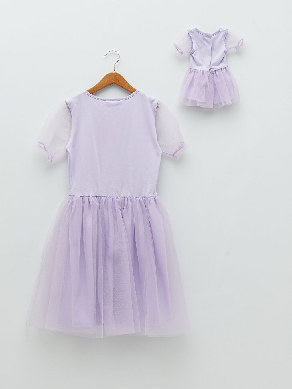 Lila Bisiklet Yaka Baskılı Kısa Kollu Kız Çocuk Elbise ve Oyuncak Elbisesi-1