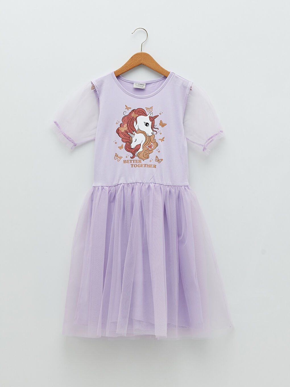 Lila Bisiklet Yaka Baskılı Kısa Kollu Kız Çocuk Elbise ve Oyuncak Elbisesi-2