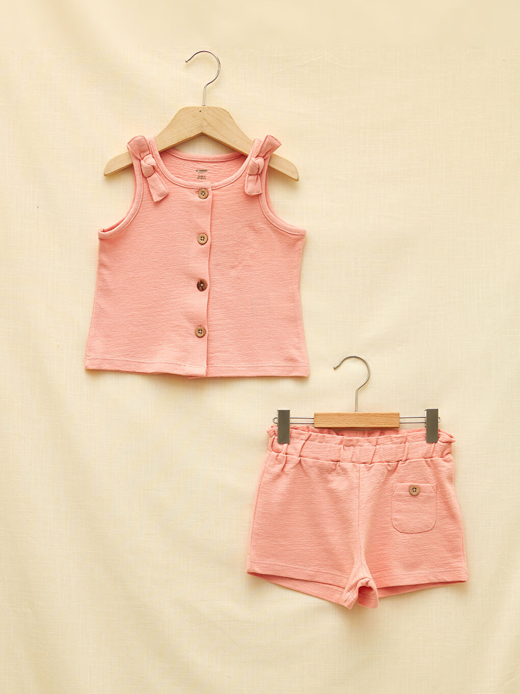 Pembe Bisiklet Yaka Basic Kız Bebek Atlet ve Şort 2'li Takım