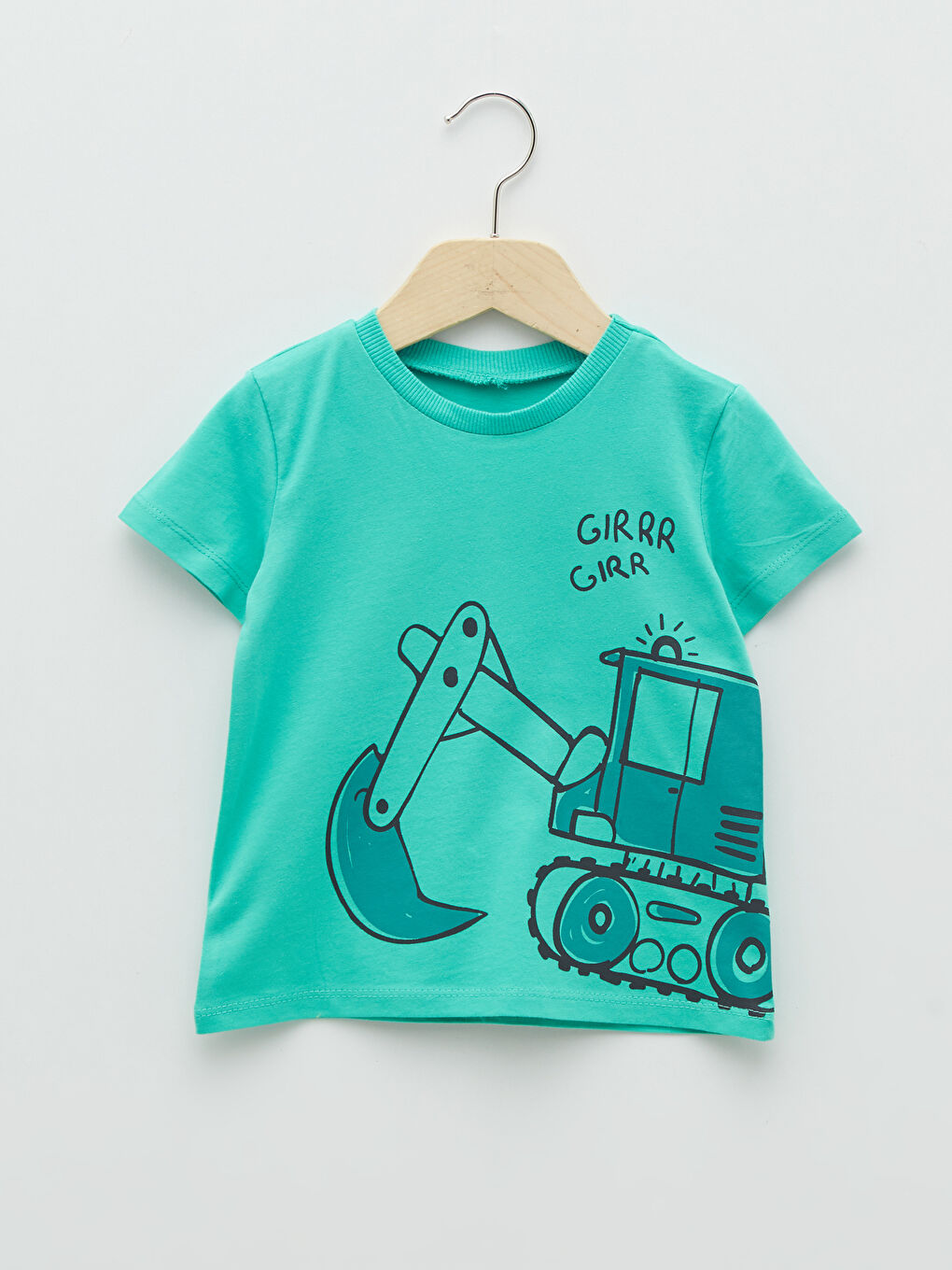 تيشيرت قطن مطبوع بياقة دائرية وكم قصير للأولاد الرضع