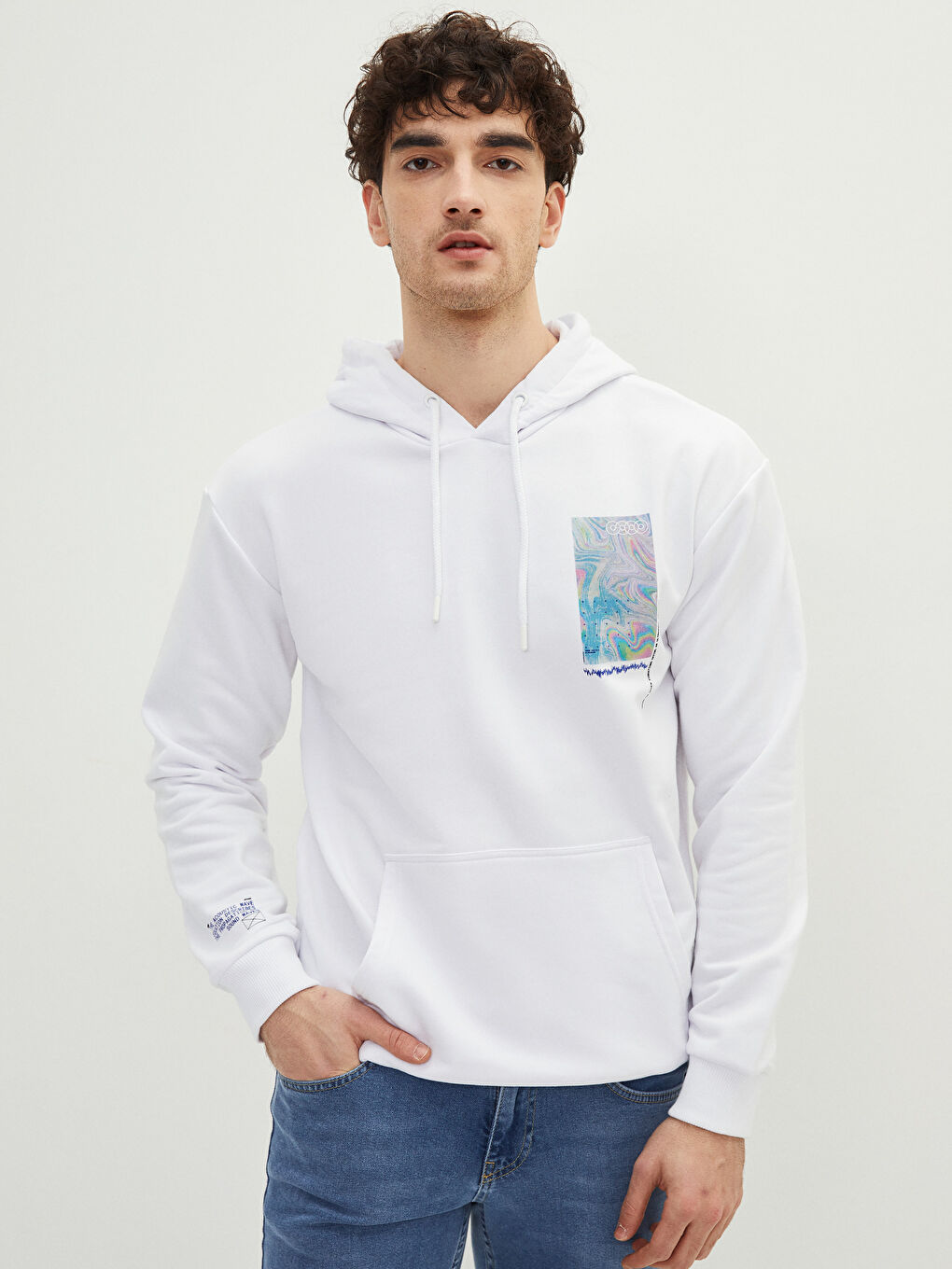 Oversize Langarm Bedrucktes Kapuzensweatshirt für Herren-1